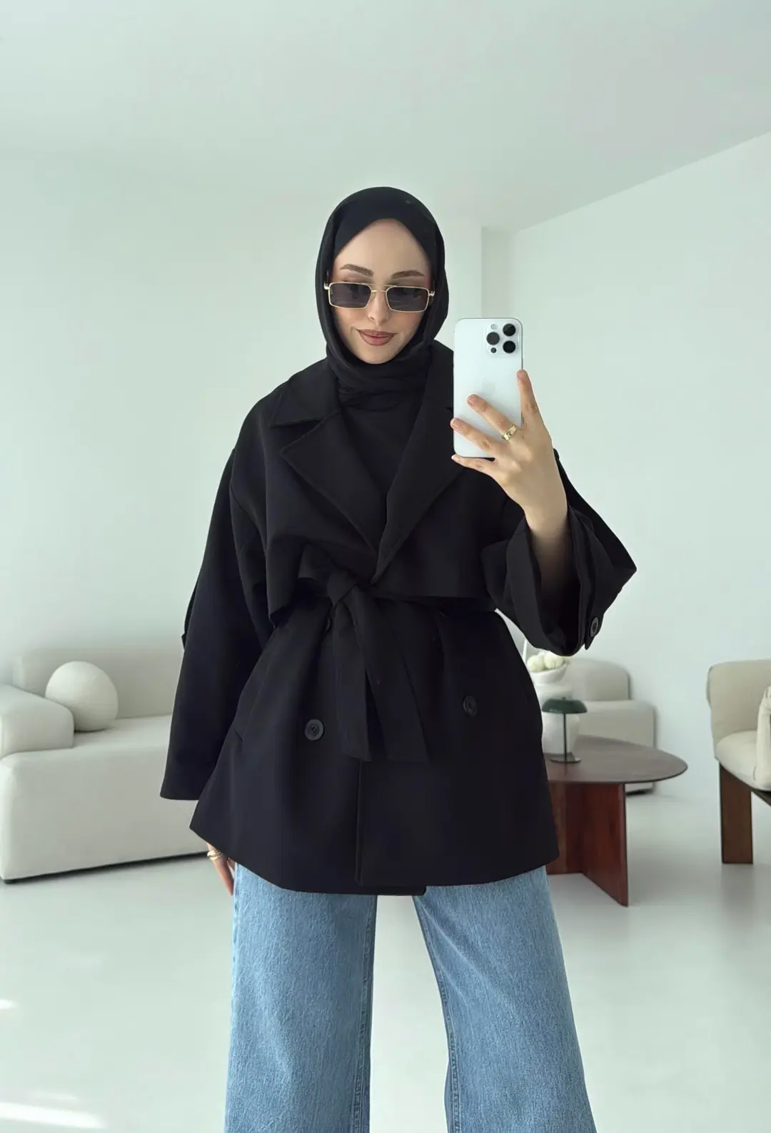 Siyah Bağlamalı Trençkot - Görsel 7