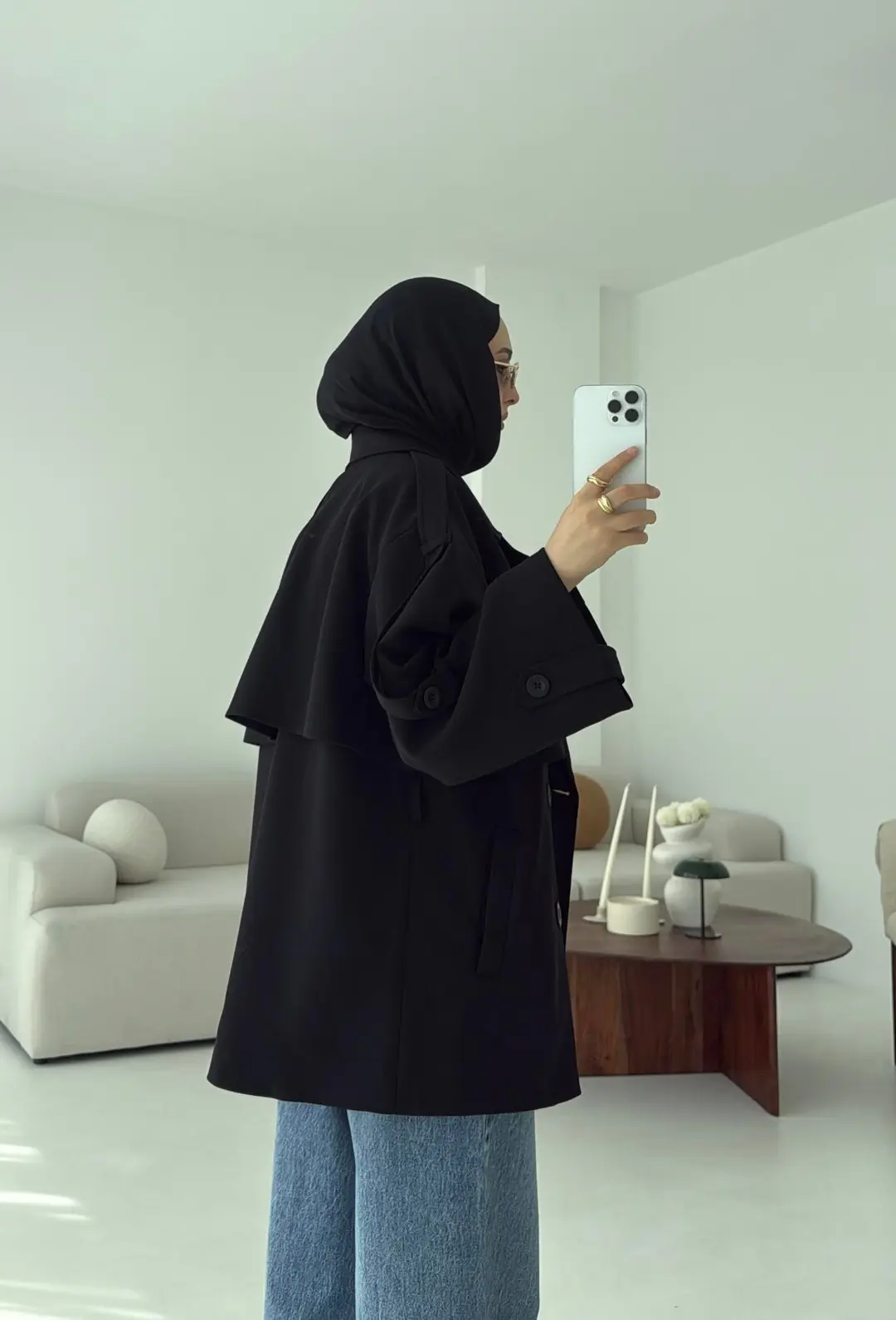 Siyah Bağlamalı Trençkot - Görsel 9