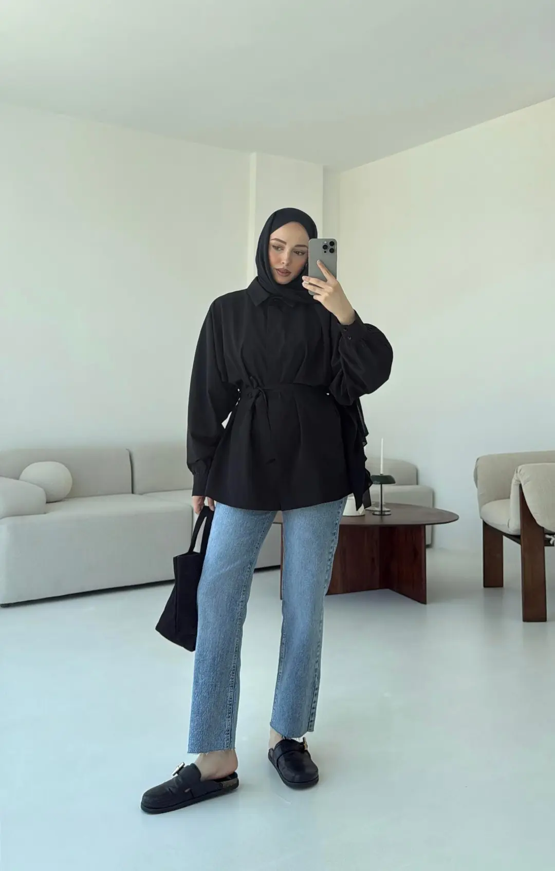 Siyah Balon Kol Bağlamalı Gömlek - Görsel 3