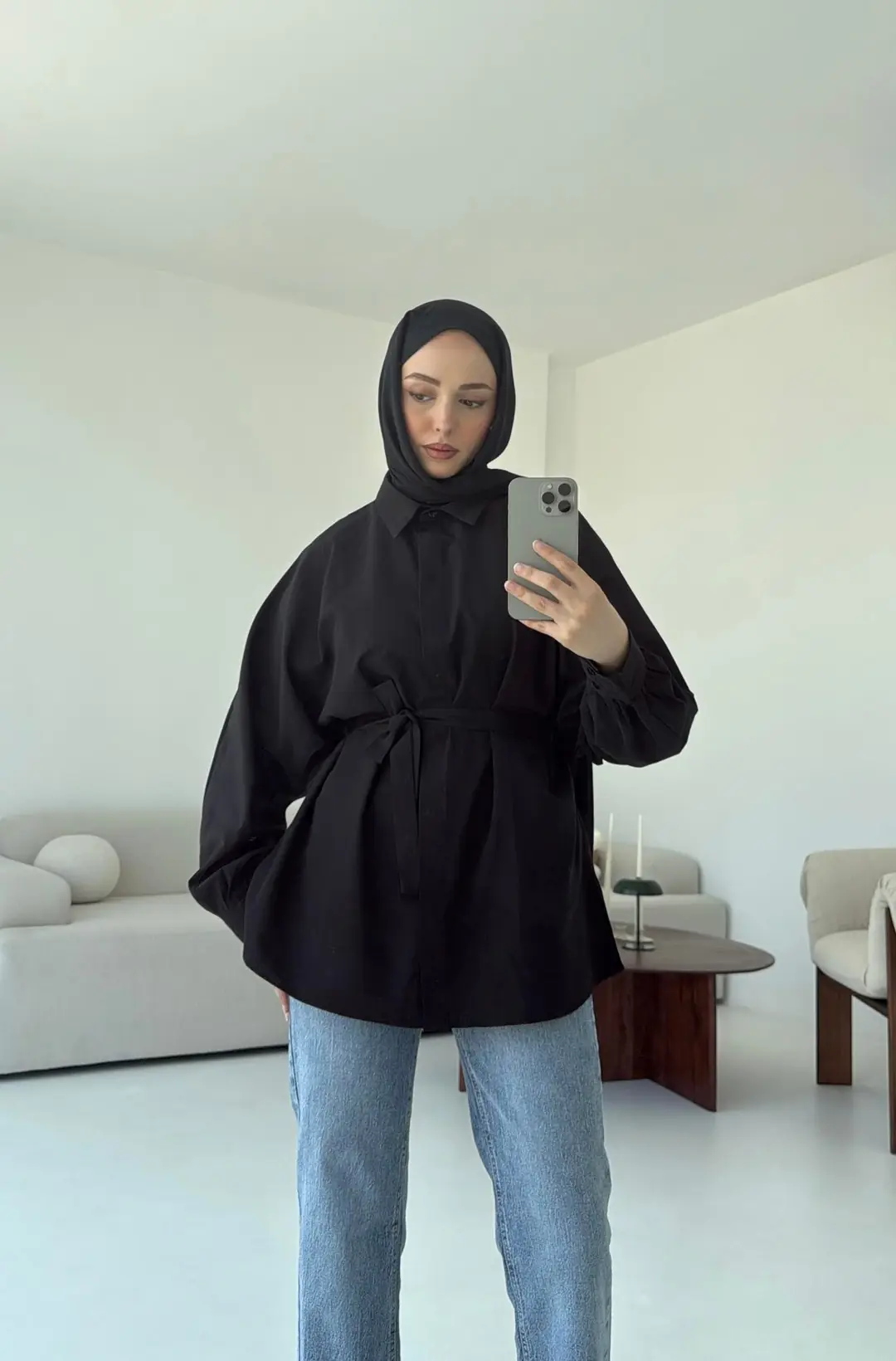 Siyah Balon Kol Bağlamalı Gömlek - Görsel 6