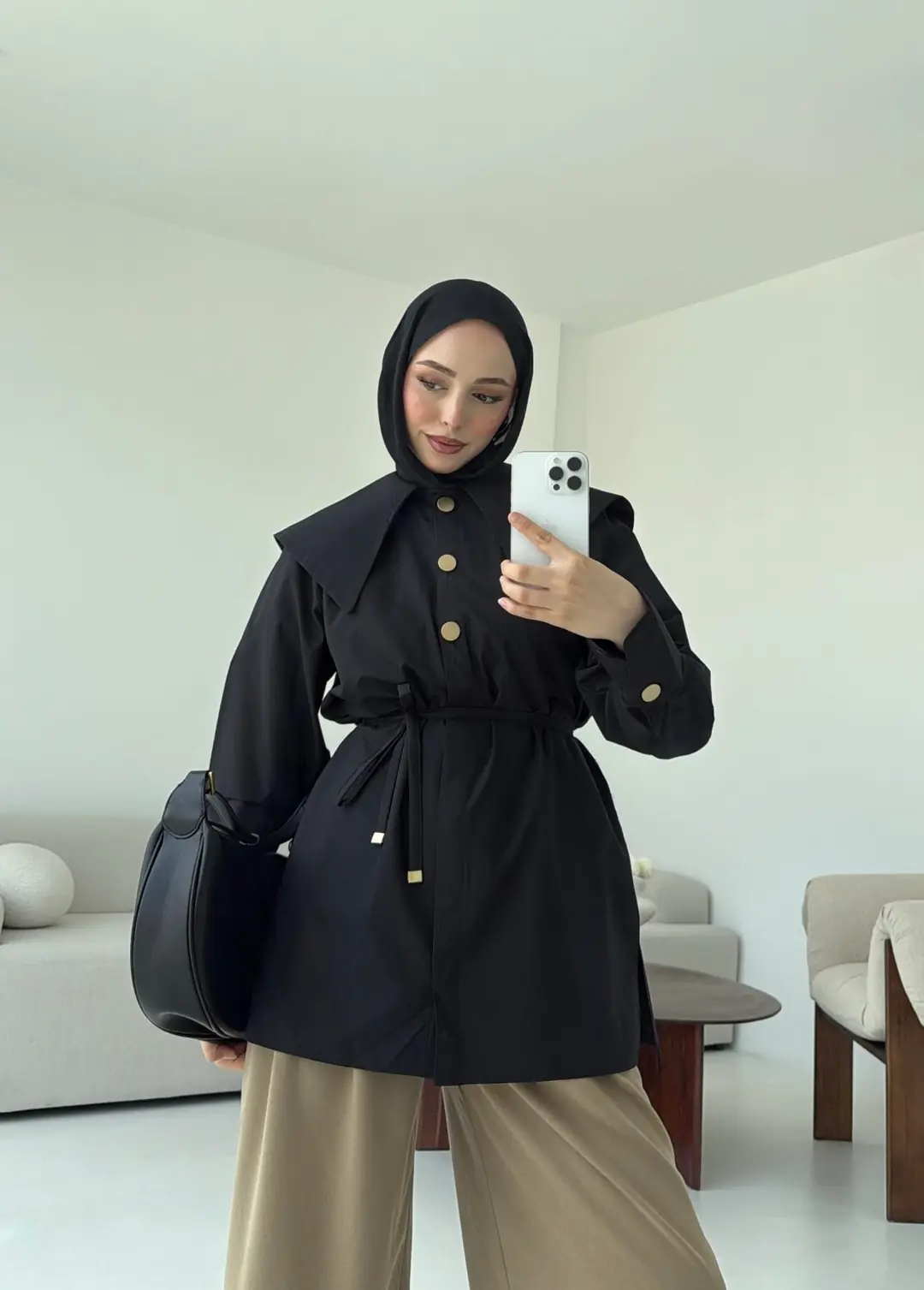 Siyah Bebe Yaka Gömlek - Görsel 4