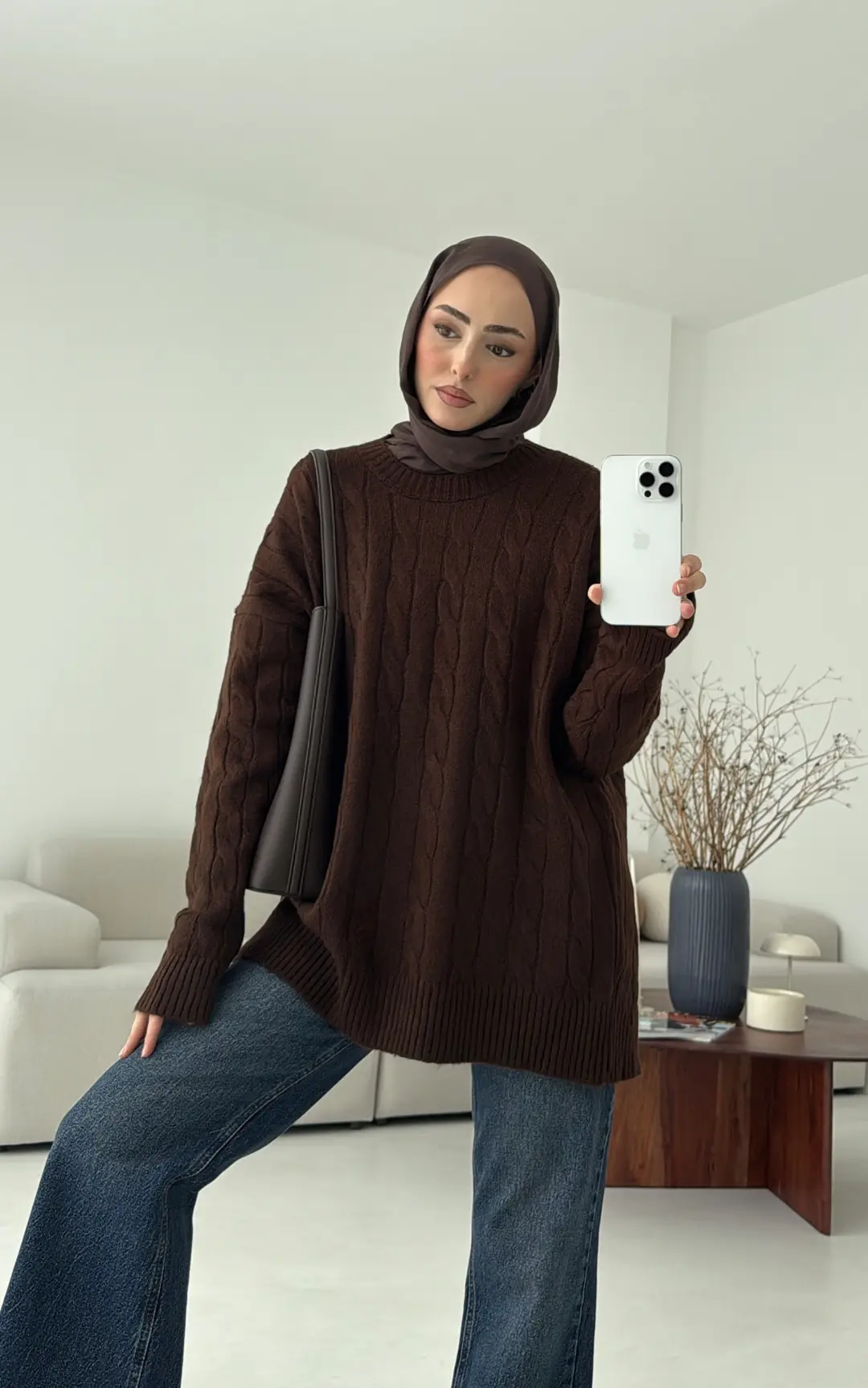 Bisiklet Yaka Örgü Kazak Kahve - Görsel 4