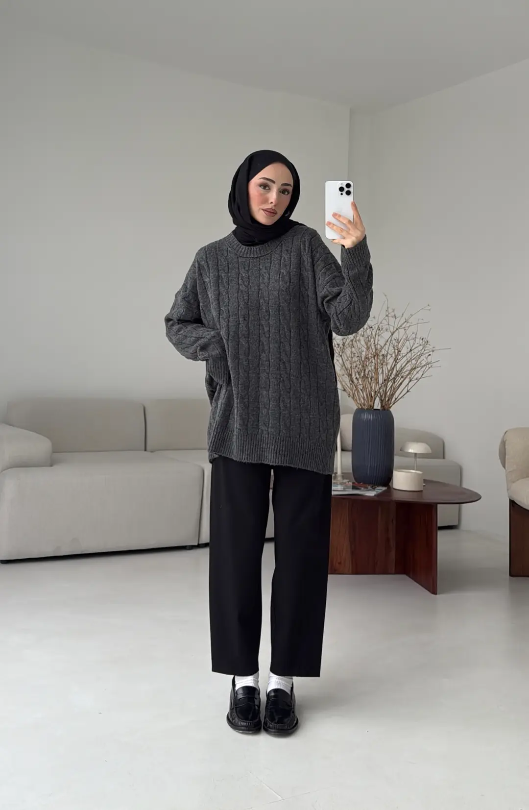 Bisiklet Yaka Örgü Kazak Koyu Gri - Görsel 7