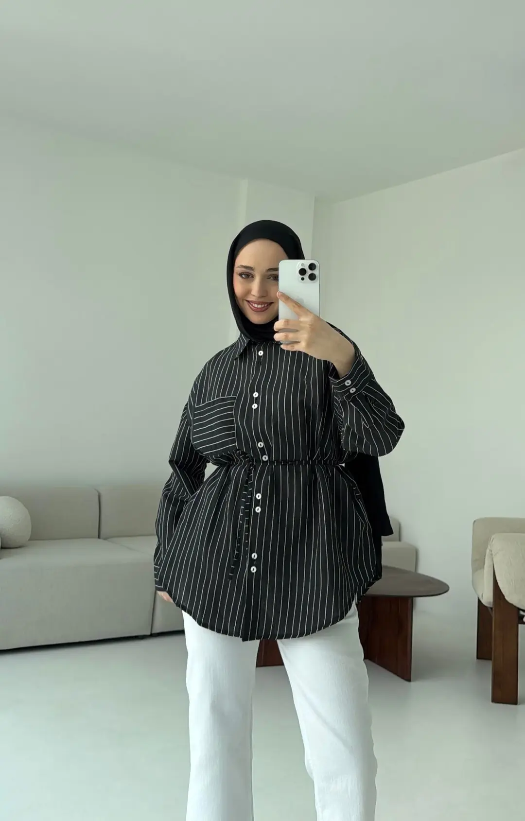 Siyah Çizgili Bağlamalı Gömlek - Görsel 4