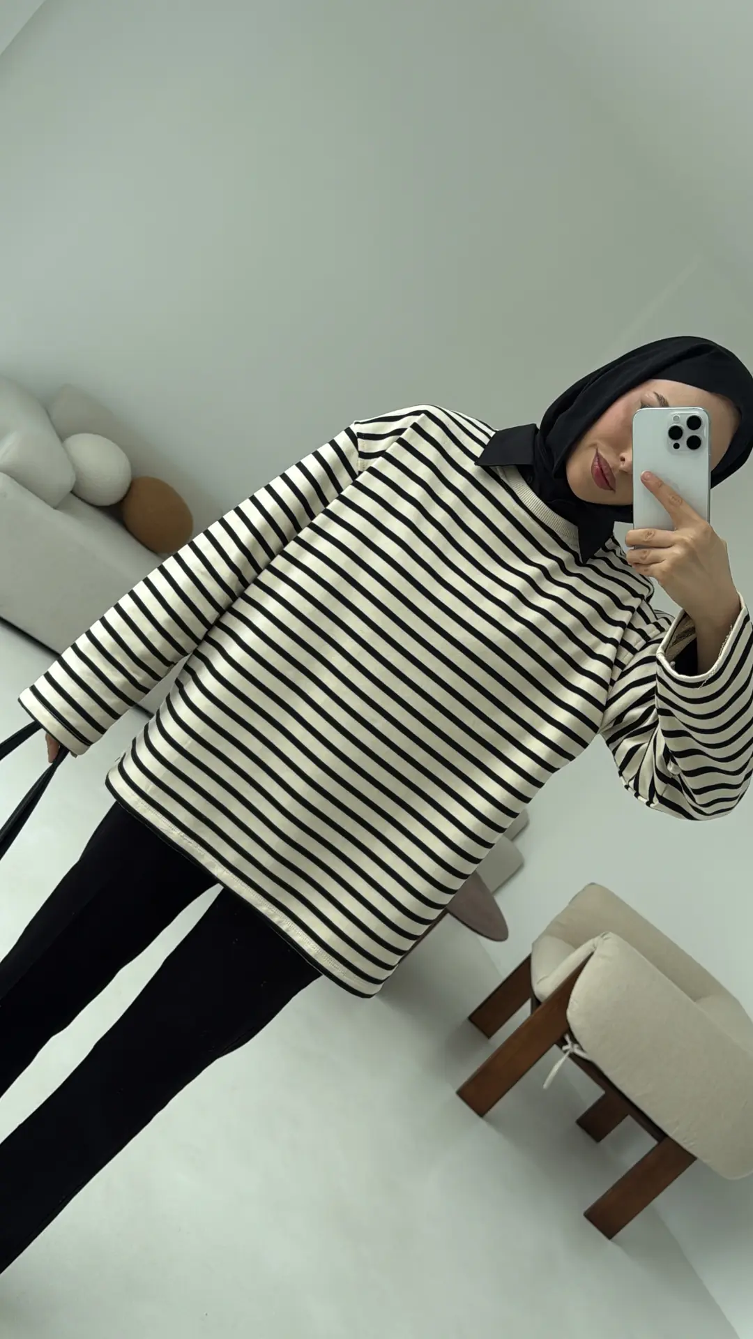 Siyah Çizgili Sweat - Görsel 7