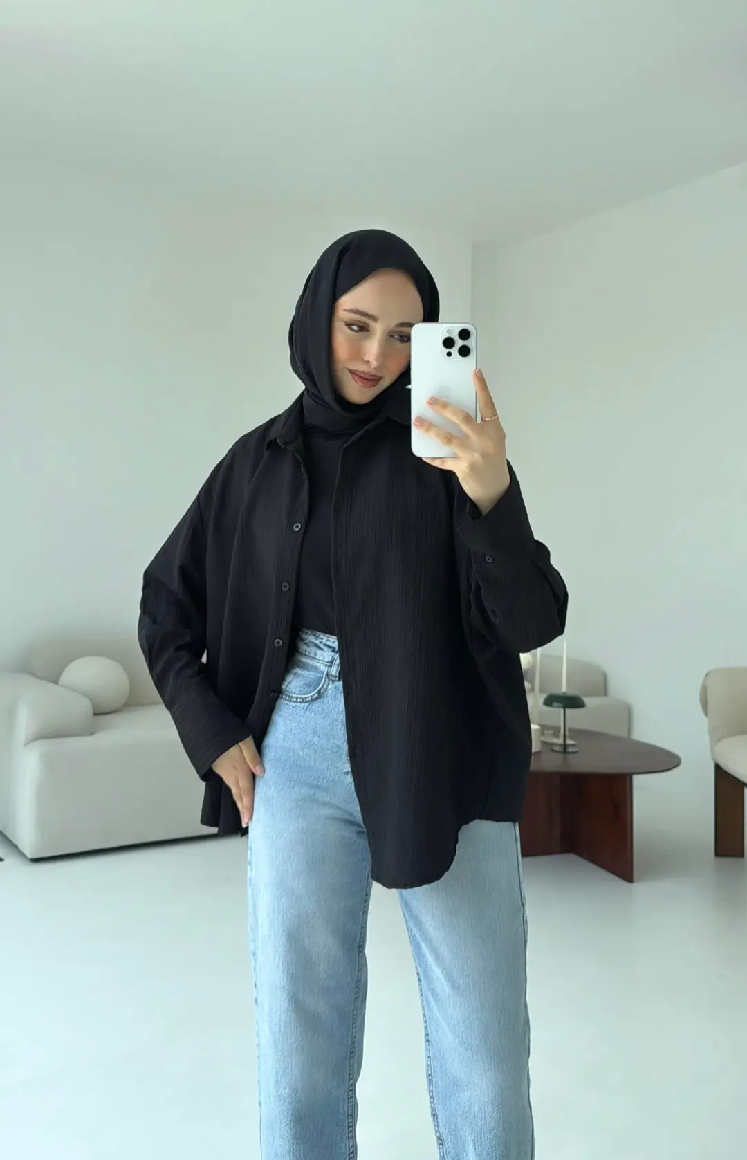 Siyah Kalın Manşet Gömlek - Görsel 6