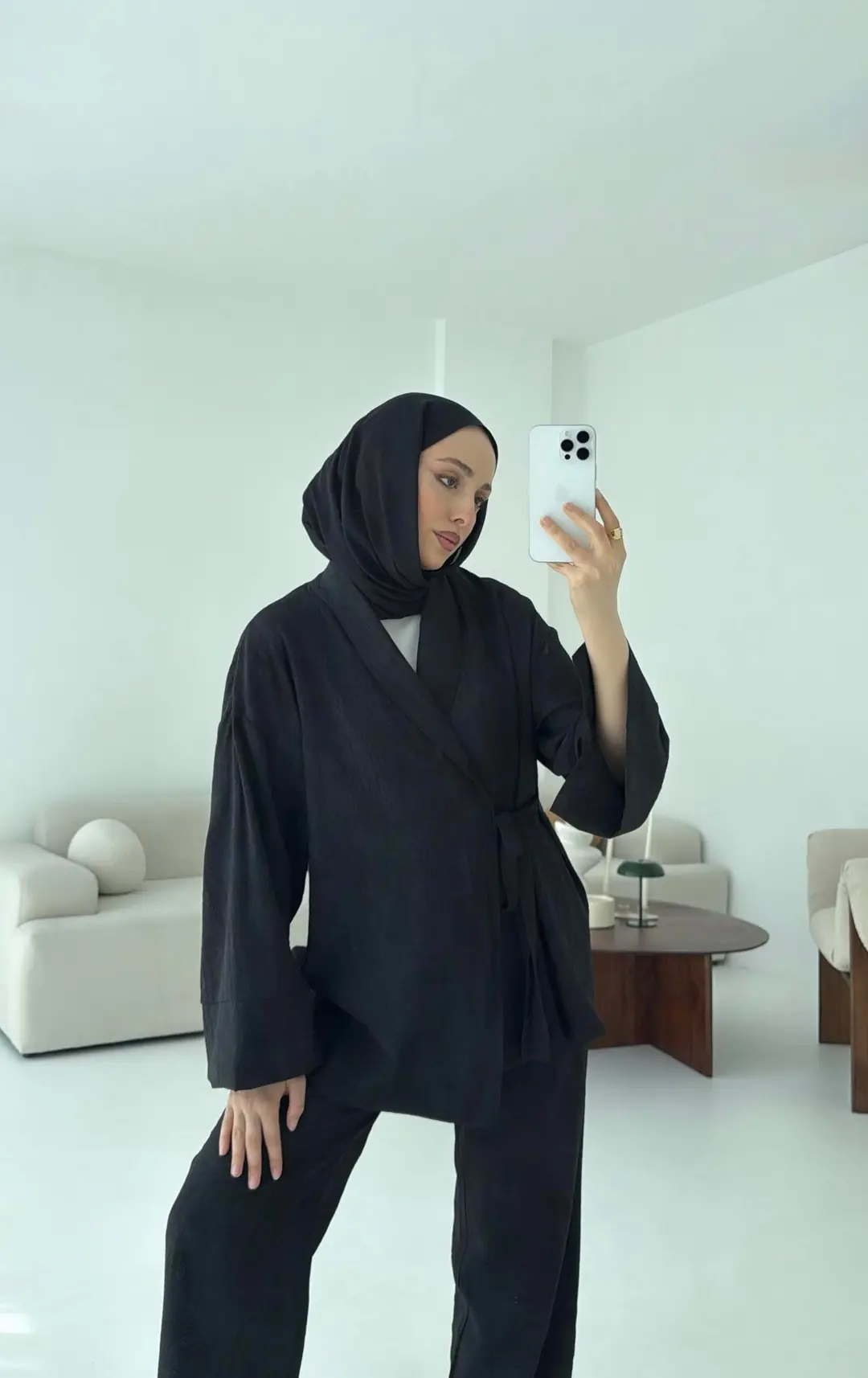 Siyah Yandan Baglamalı Kimono Takım - Görsel 5