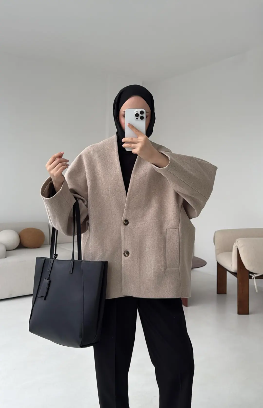 Soft Oversize Kaşe Kaban Bej