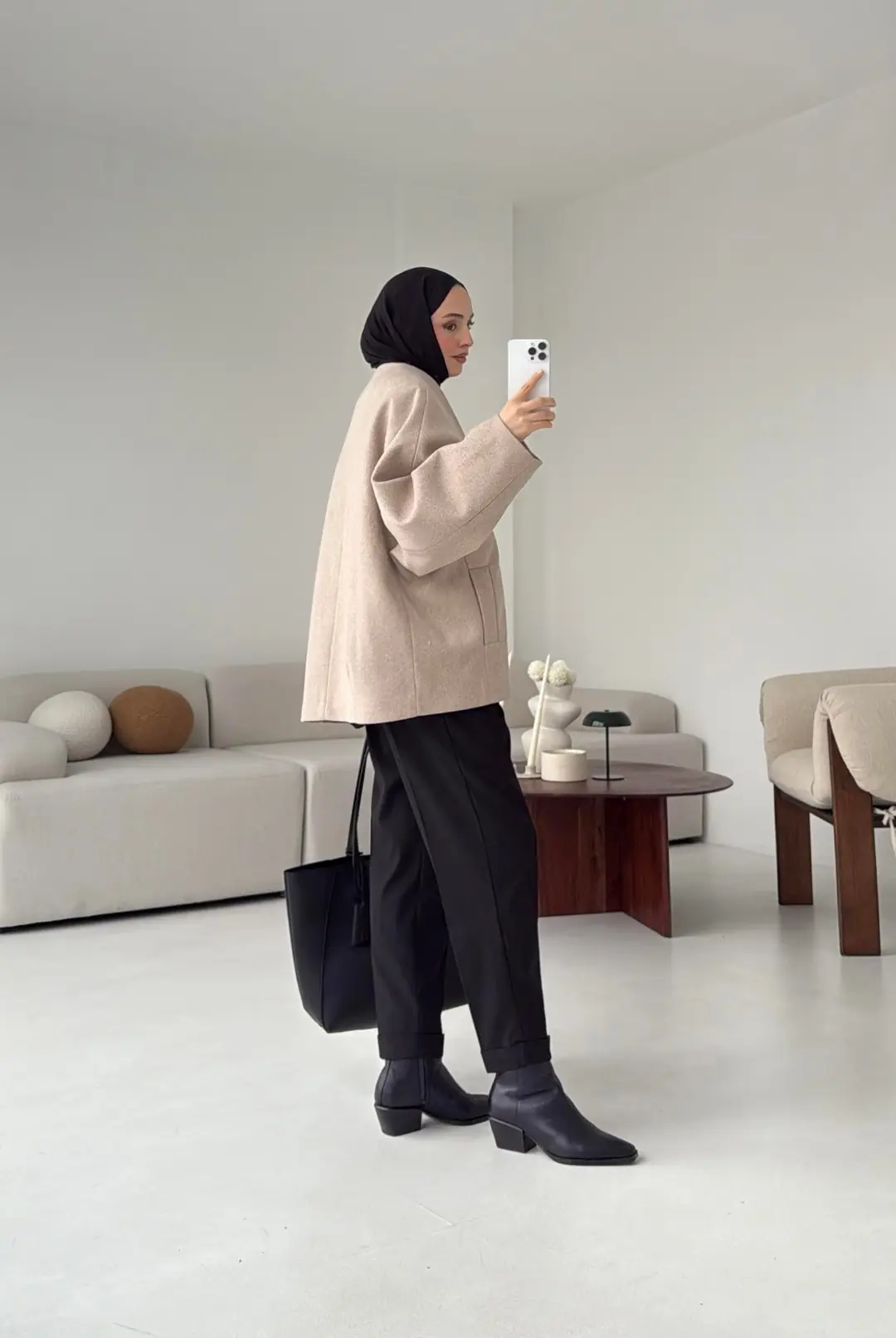 Soft Oversize Kaşe Kaban Bej - Görsel 2