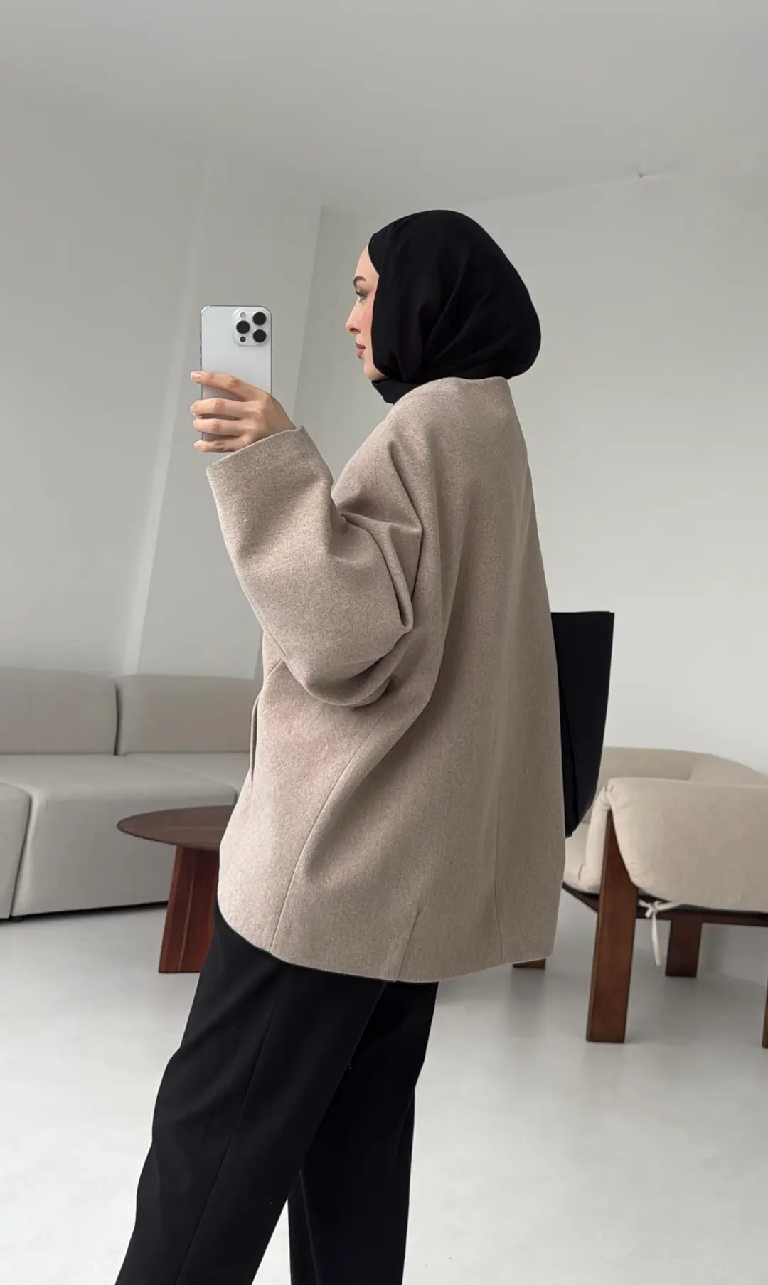 Soft Oversize Kaşe Kaban Bej - Görsel 5