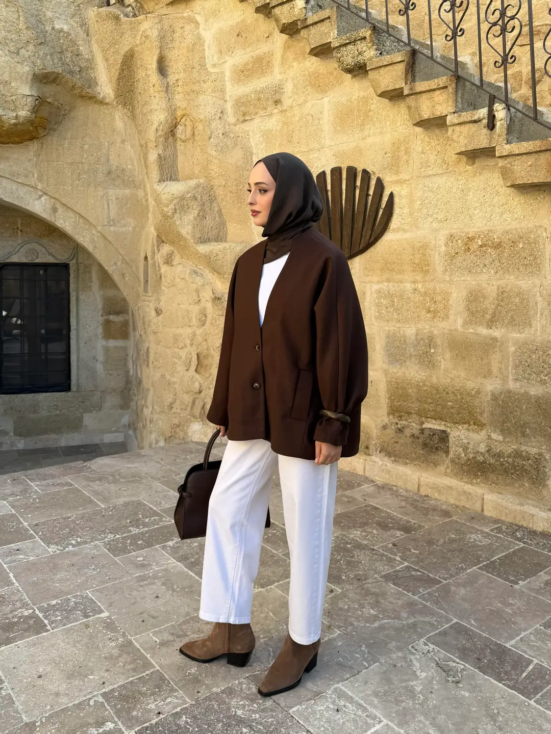 Soft Oversize Kaşe Kaban Kahve - Görsel 3