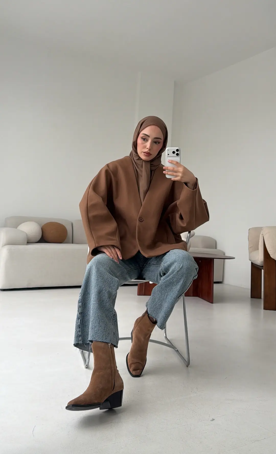 Soft Oversize Kaşe Kaban Kestane Kahve