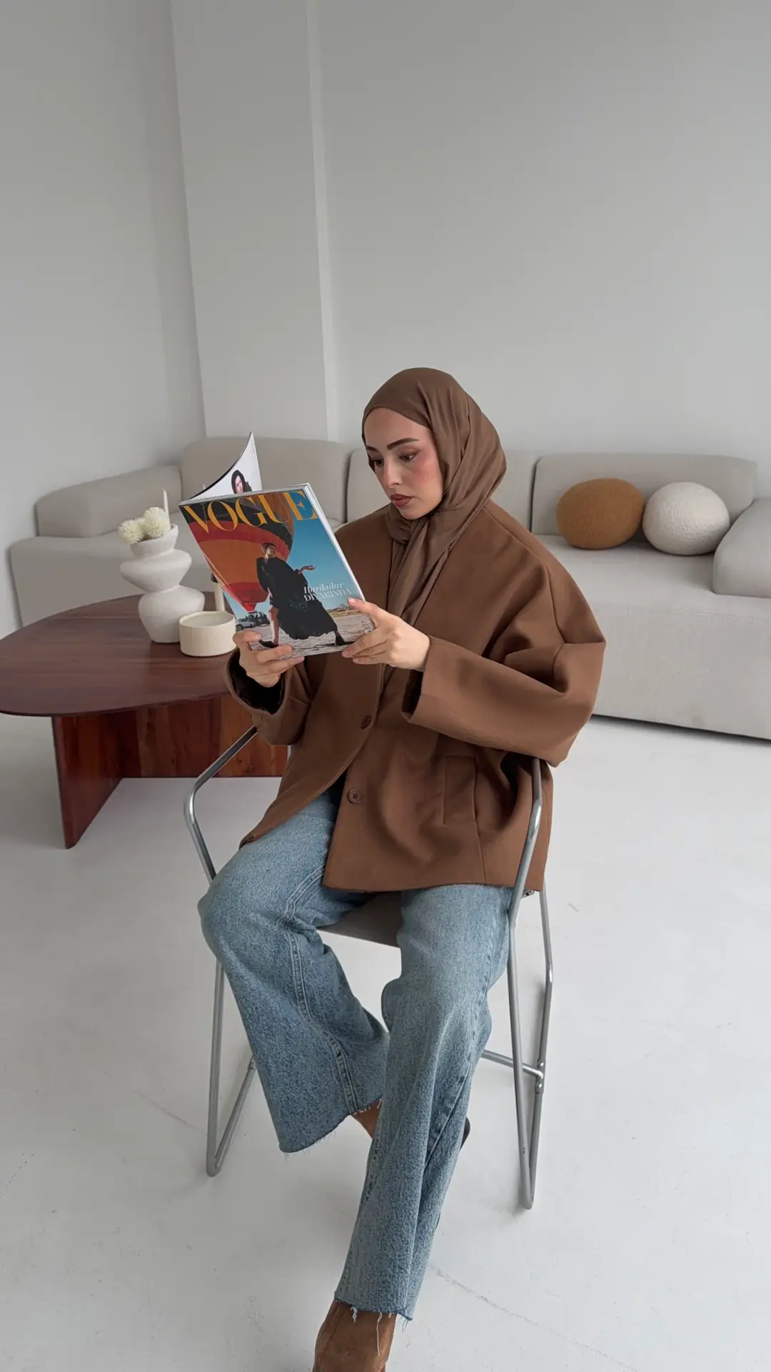 Soft Oversize Kaşe Kaban Kestane Kahve - Görsel 8