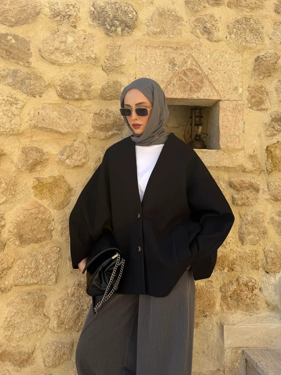 Soft Oversize Kaşe Kaban Siyah