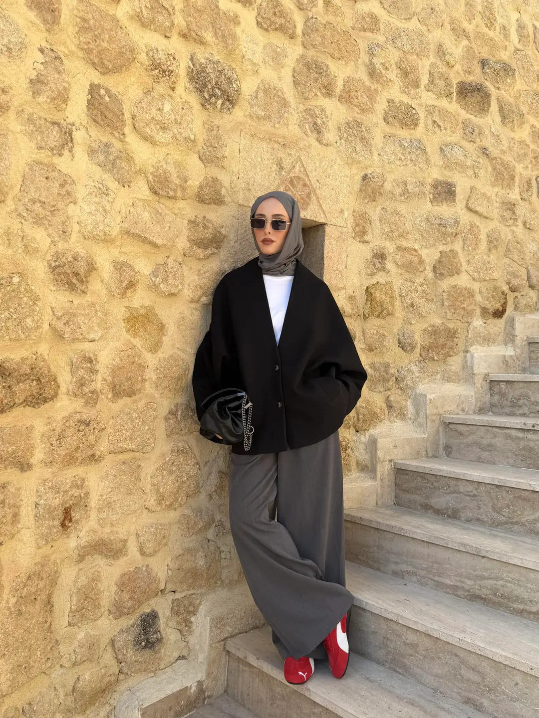 Soft Oversize Kaşe Kaban Siyah - Görsel 2