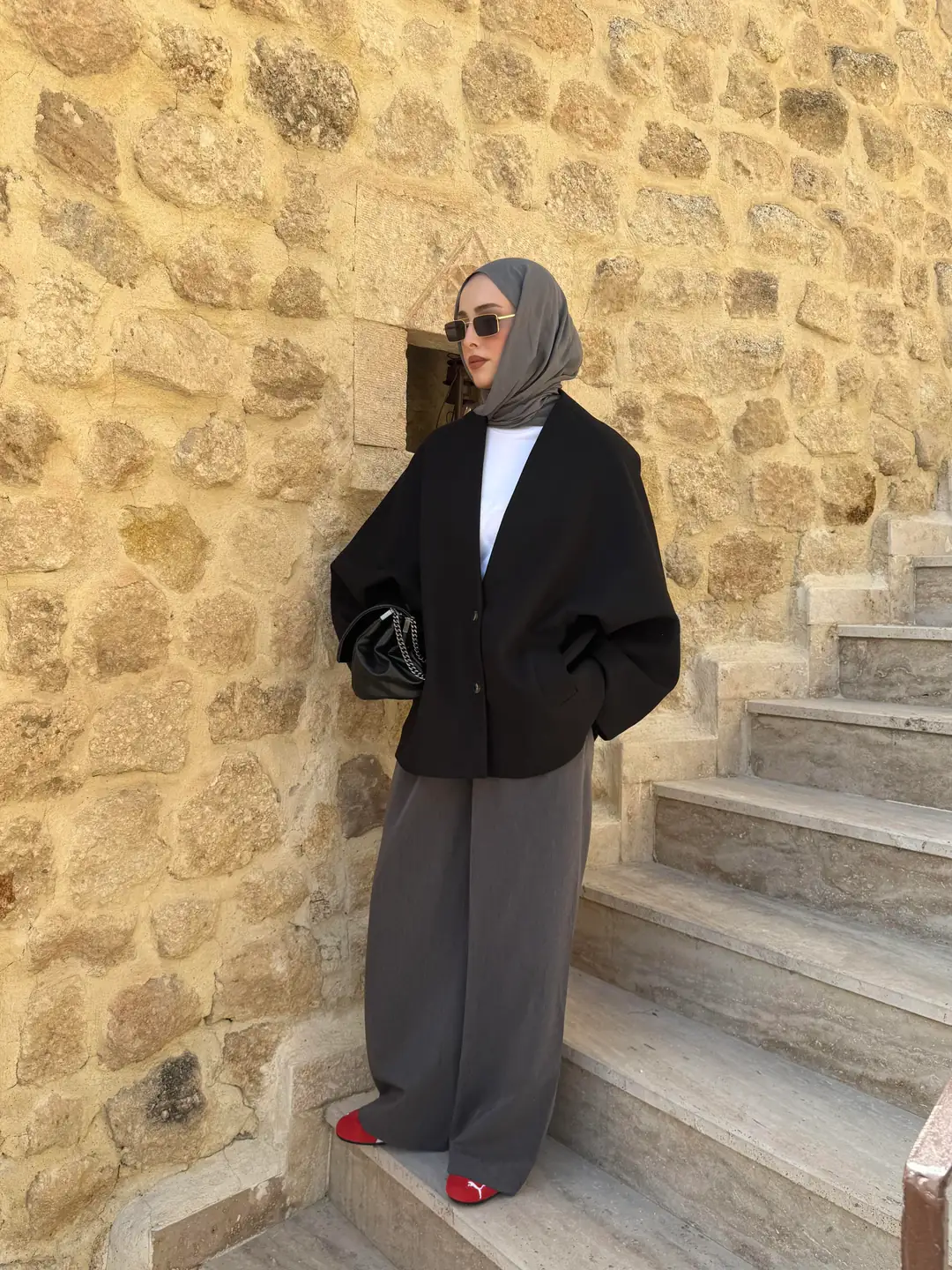 Soft Oversize Kaşe Kaban Siyah - Görsel 4