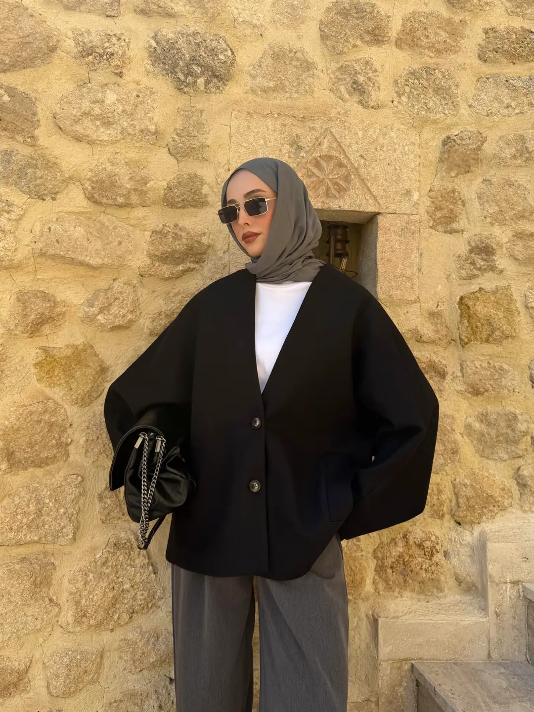 Soft Oversize Kaşe Kaban Siyah - Görsel 5
