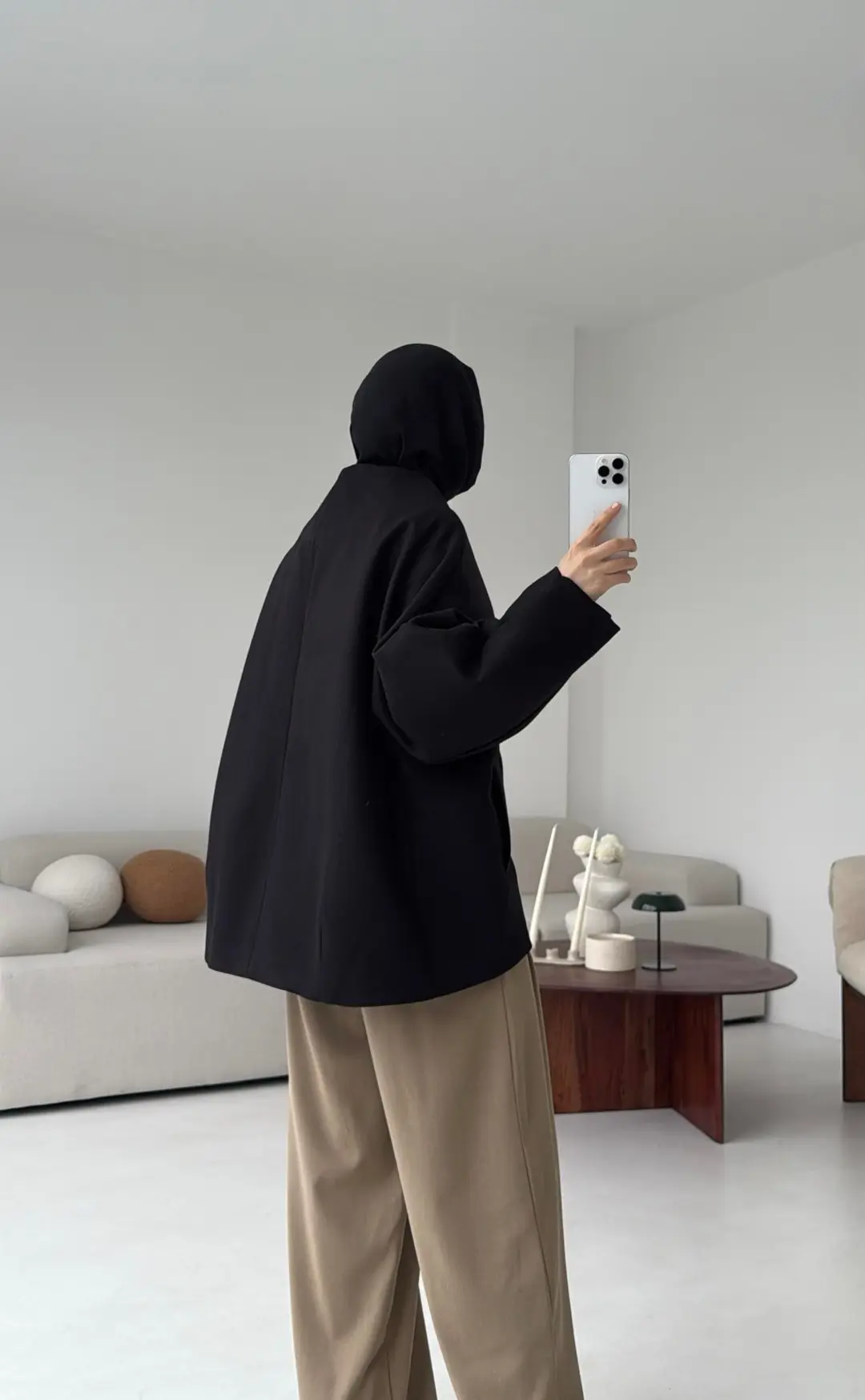 Soft Oversize Kaşe Kaban Siyah