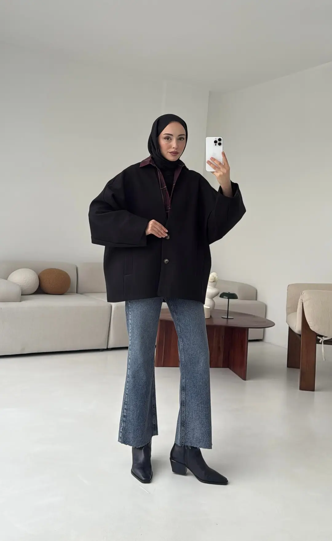 Soft Oversize Kaşe Kaban Siyah