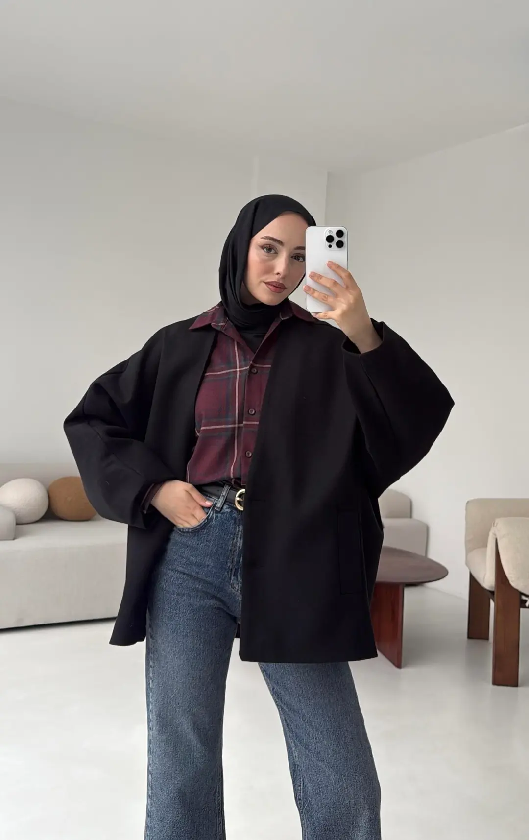 Soft Oversize Kaşe Kaban Siyah - Görsel 5