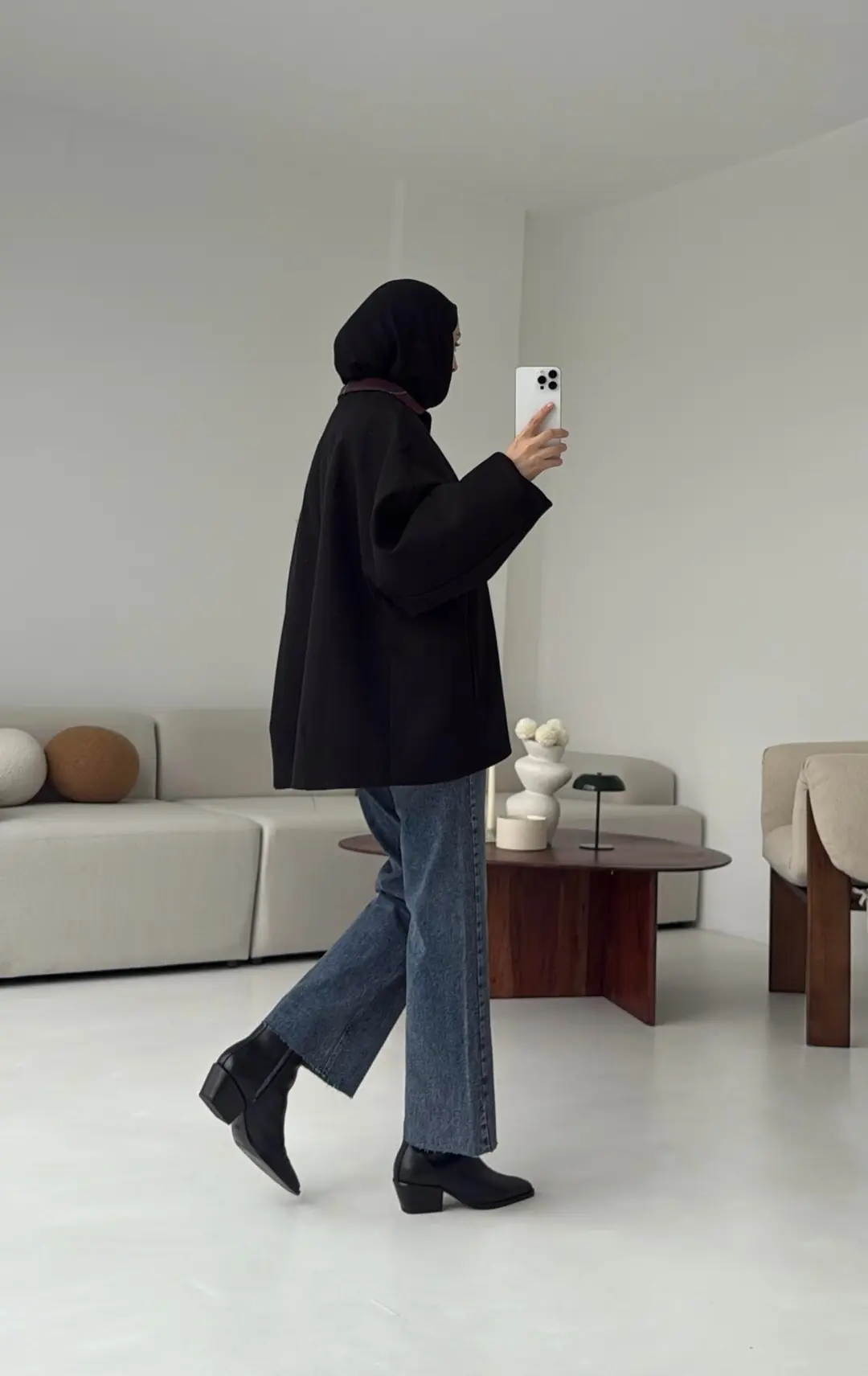 Soft Oversize Kaşe Kaban Siyah - Görsel 6