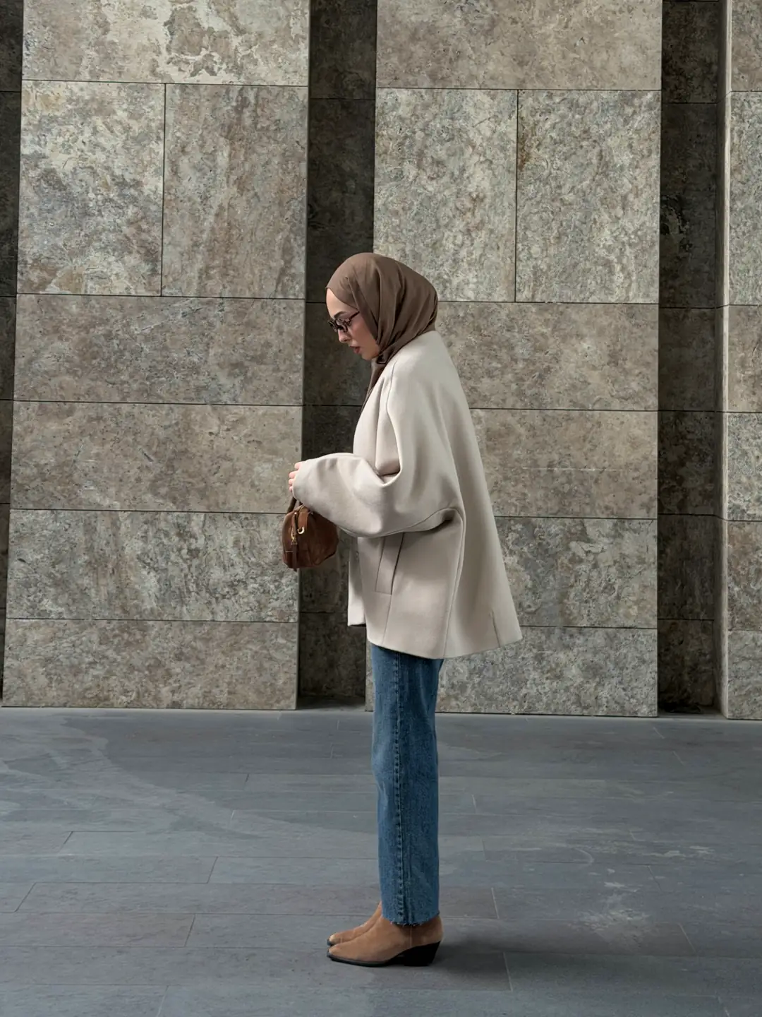 Soft Oversize Kaşe Kaban Taş