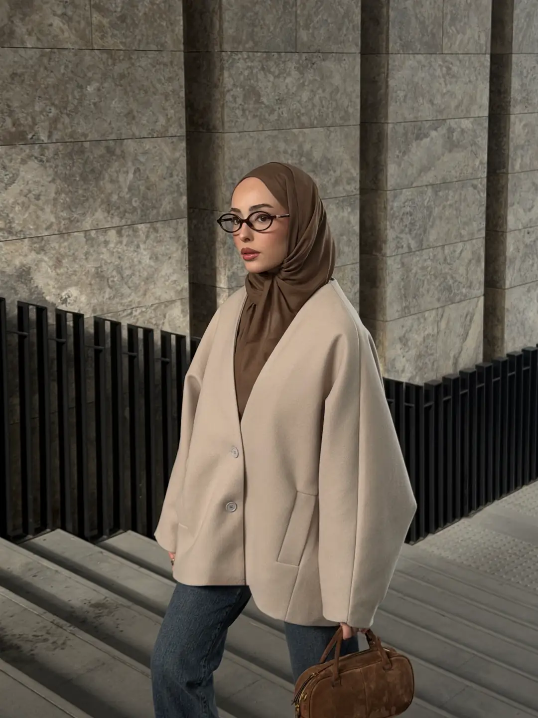 Soft Oversize Kaşe Kaban Taş - Görsel 10