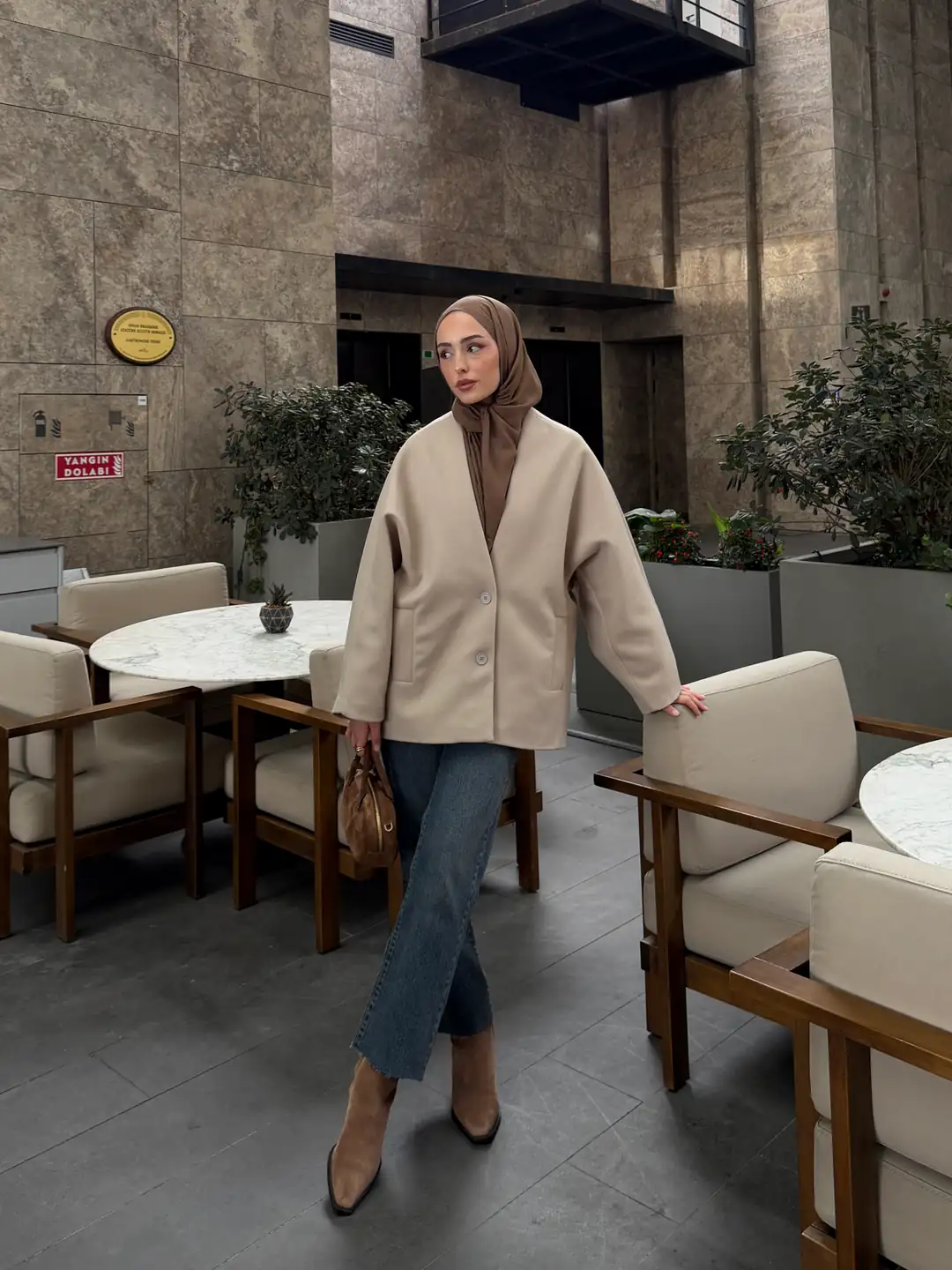 Soft Oversize Kaşe Kaban Taş - Görsel 3