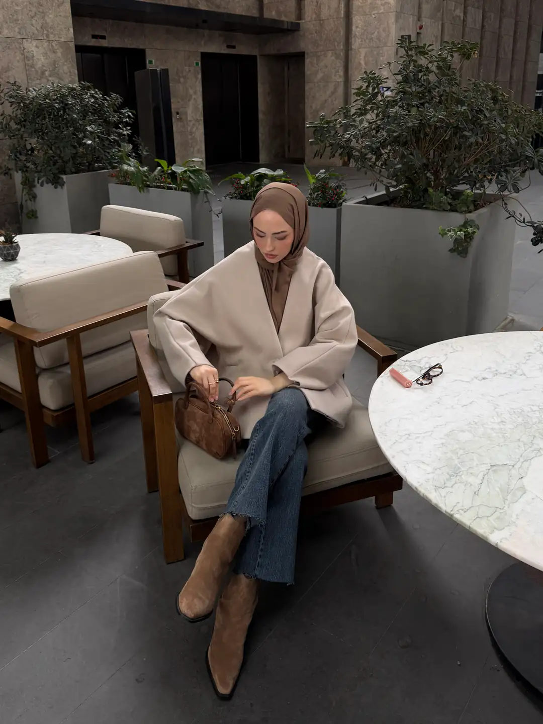 Soft Oversize Kaşe Kaban Taş - Görsel 5