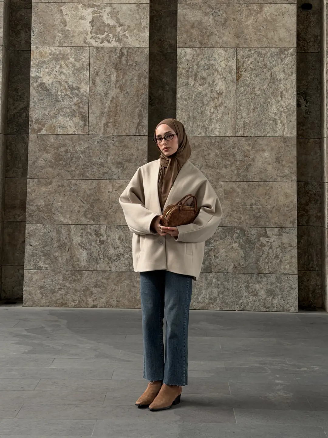 Soft Oversize Kaşe Kaban Taş - Görsel 8