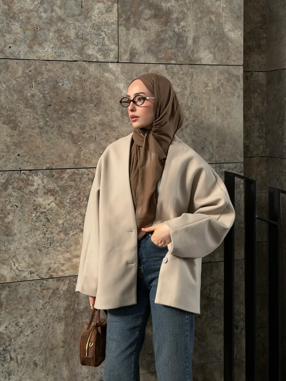 Soft Oversize Kaşe Kaban Taş - Görsel 9