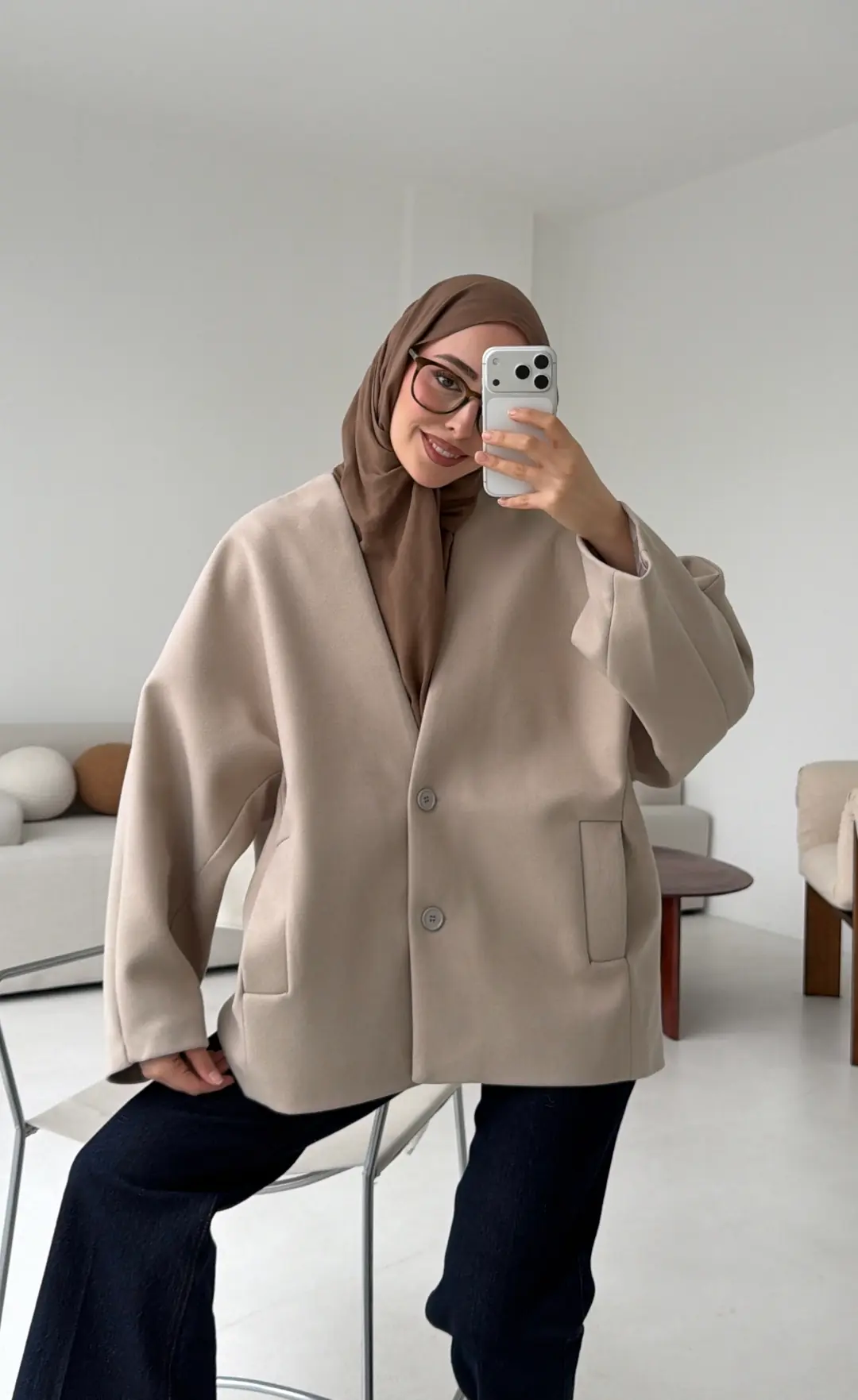 Soft Oversize Kaşe Kaban Taş - Görsel 2