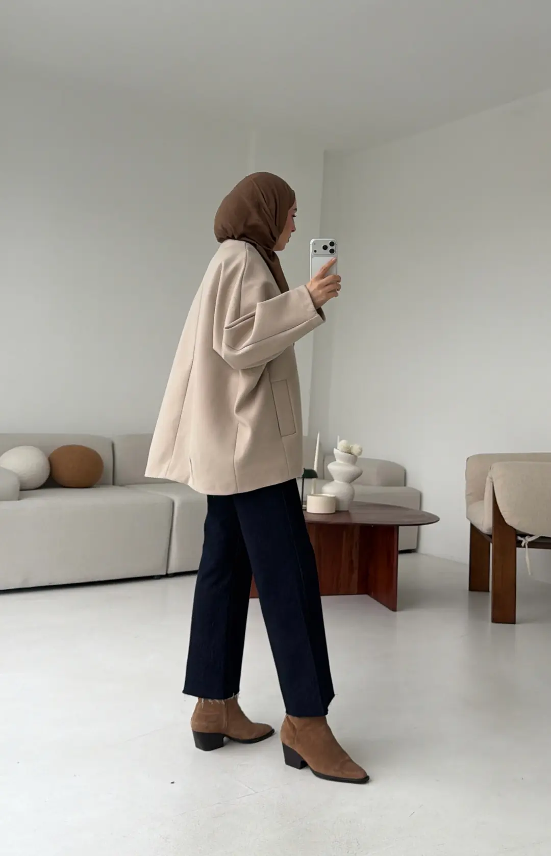 Soft Oversize Kaşe Kaban Taş - Görsel 4