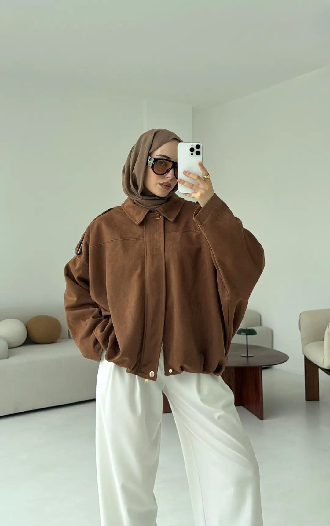 Süet Bomber Ceket Taba - Görsel 4