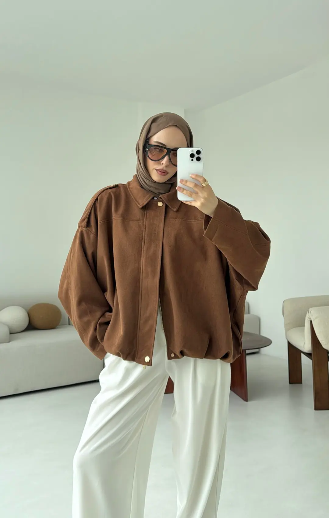 Süet Bomber Ceket Taba - Görsel 5