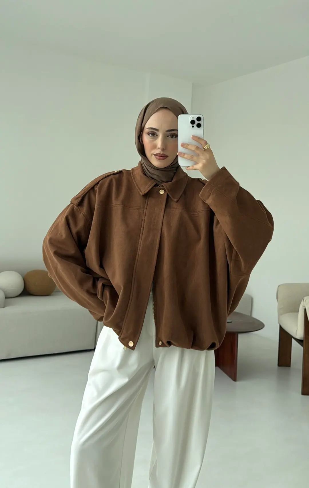 Süet Bomber Ceket Taba - Görsel 9