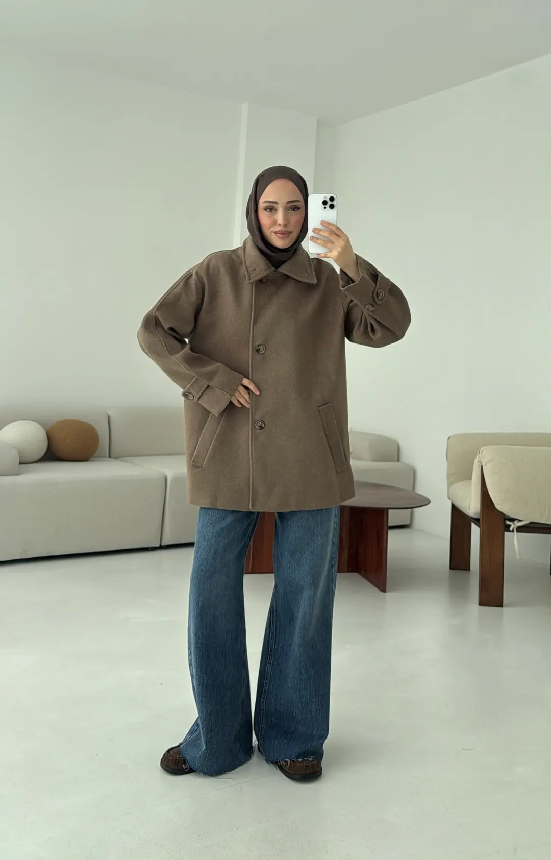 Sütlü Kahve Orta Boy Kaşe Kaban - Görsel 10