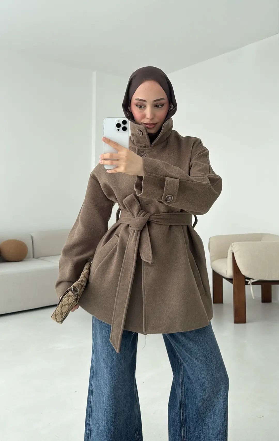 Sütlü Kahve Orta Boy Kaşe Kaban - Görsel 2