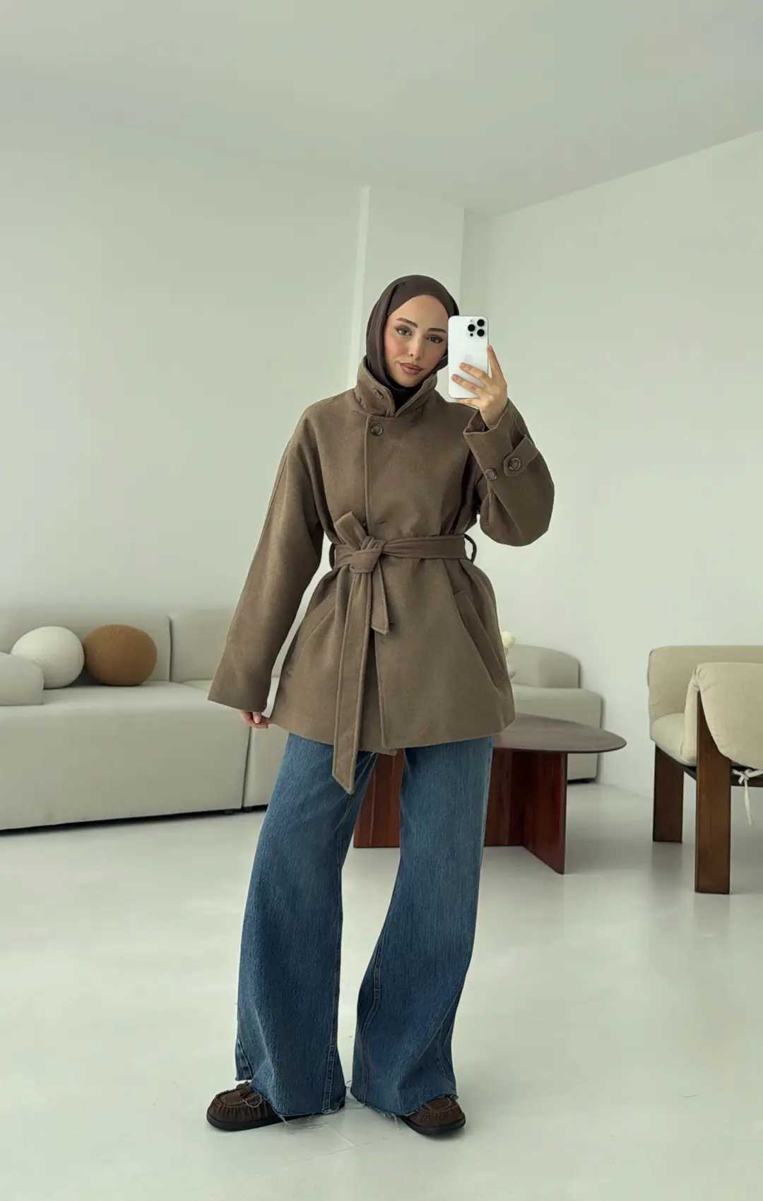 Sütlü Kahve Orta Boy Kaşe Kaban - Görsel 8