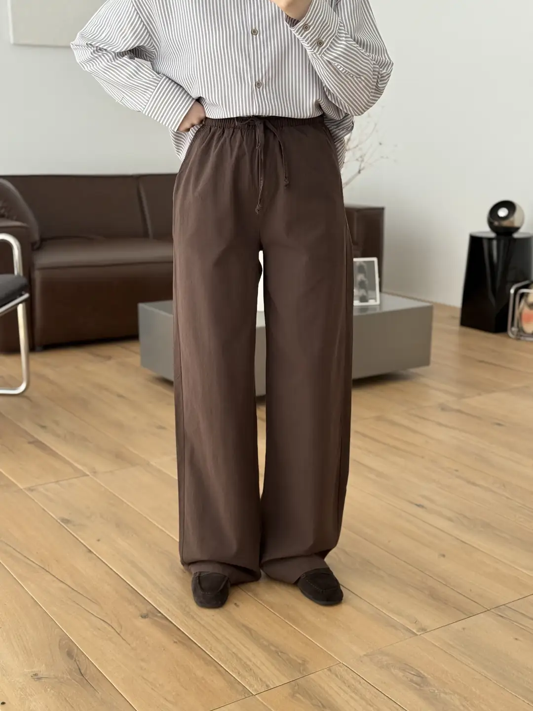 Tam Boy Keten Pantolon Kahve