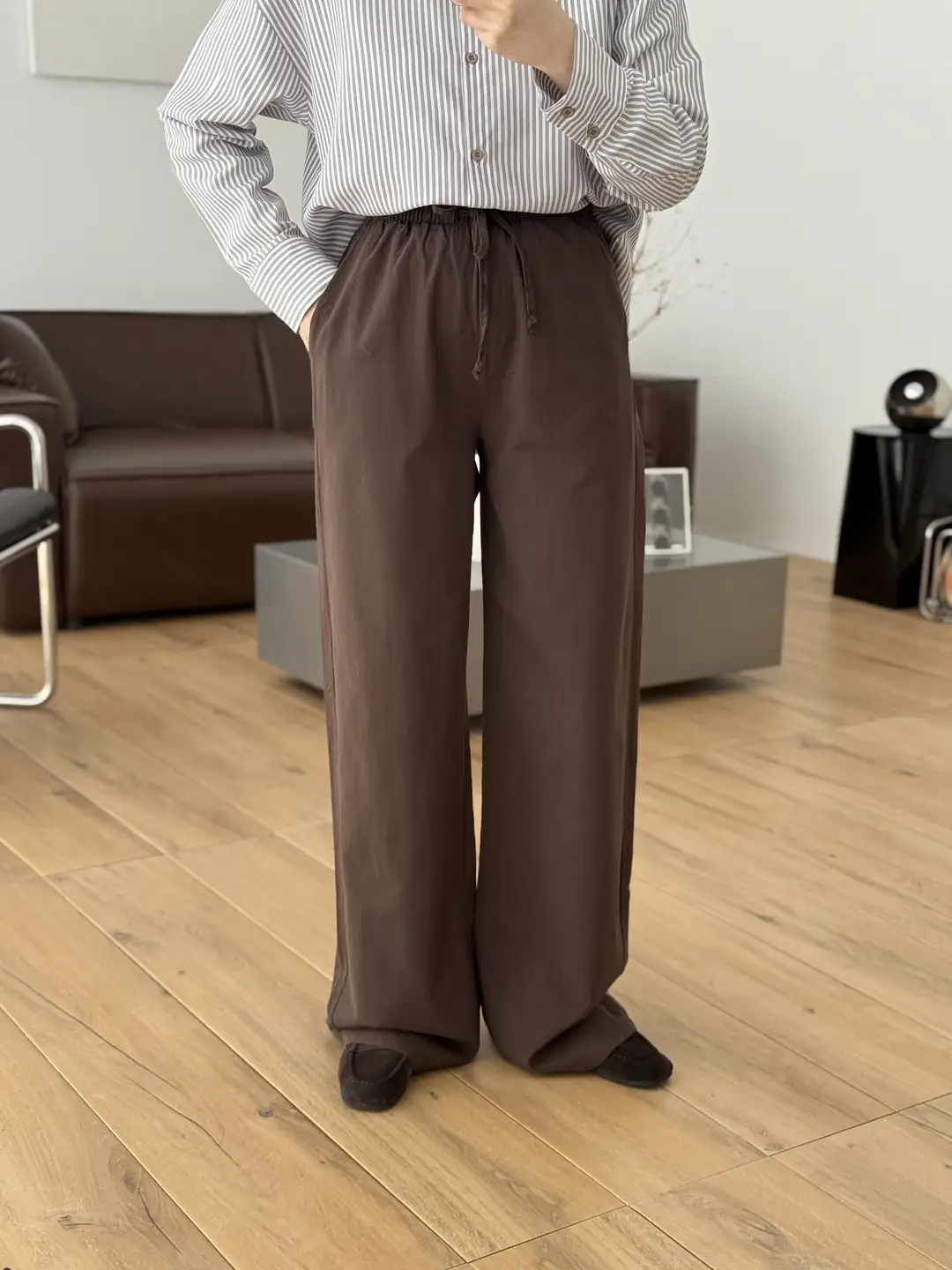 Tam Boy Keten Pantolon Kahve - Görsel 2