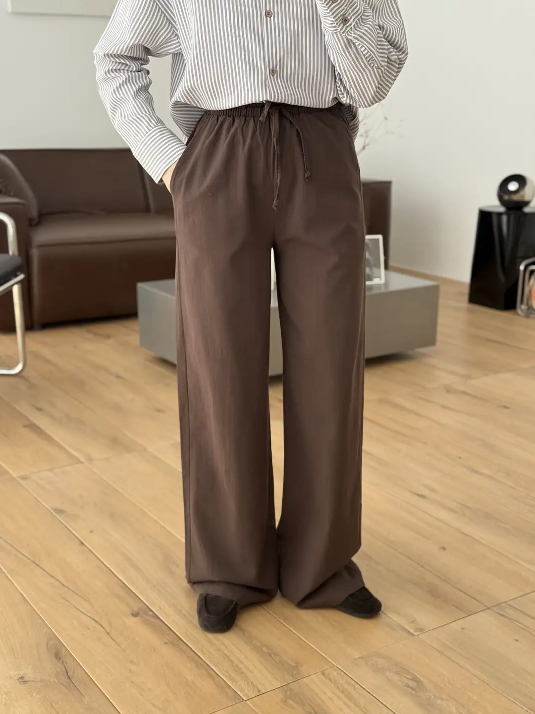 Tam Boy Keten Pantolon Kahve - Görsel 3