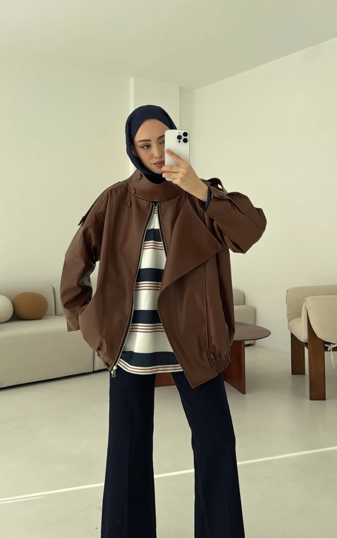 Tasarım Vintage Deri Ceket Kahve