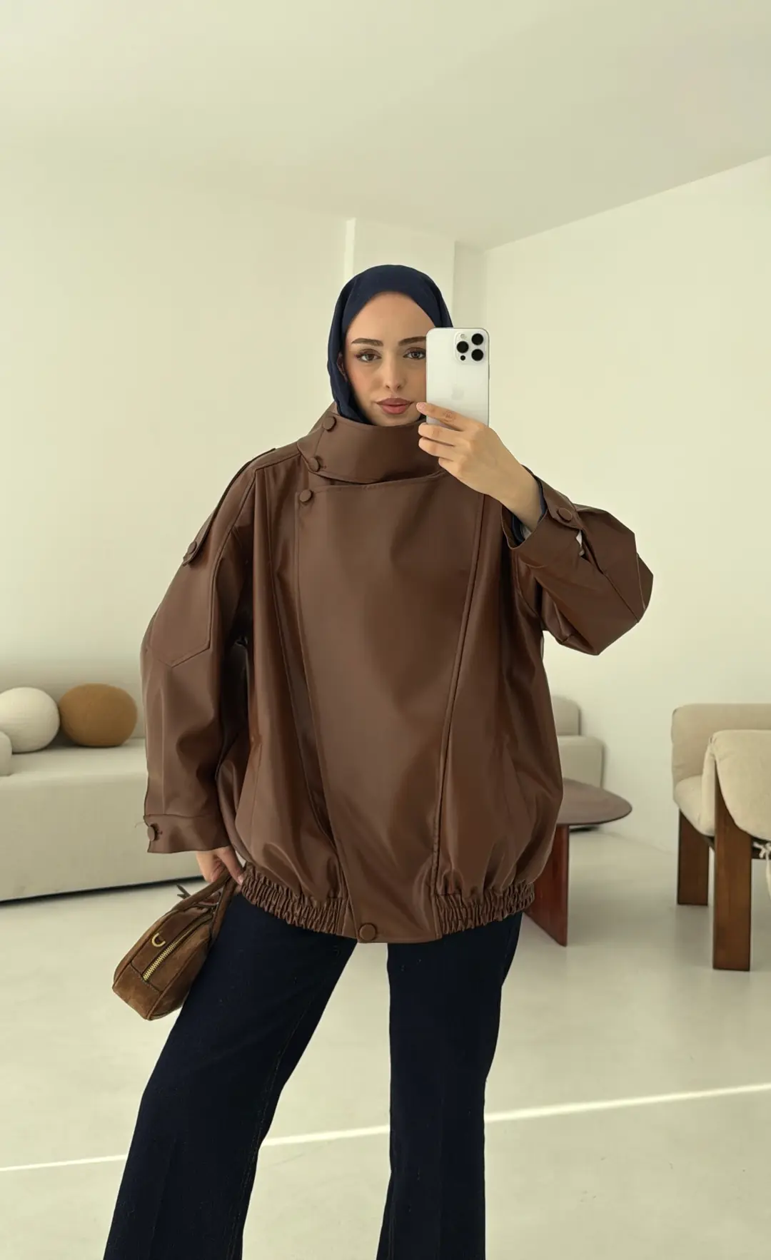 Tasarım Vintage Deri Ceket Kahve - Görsel 2