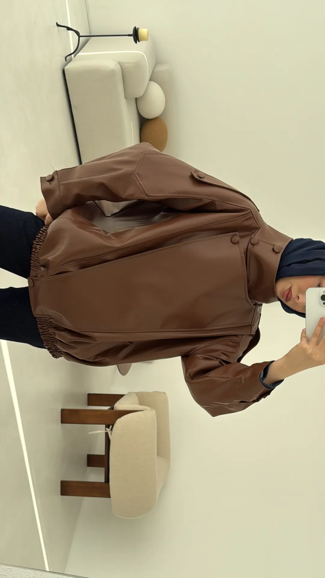 Tasarım Vintage Deri Ceket Kahve - Görsel 5