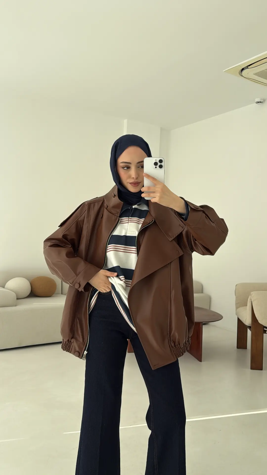 Tasarım Vintage Deri Ceket Kahve - Görsel 6