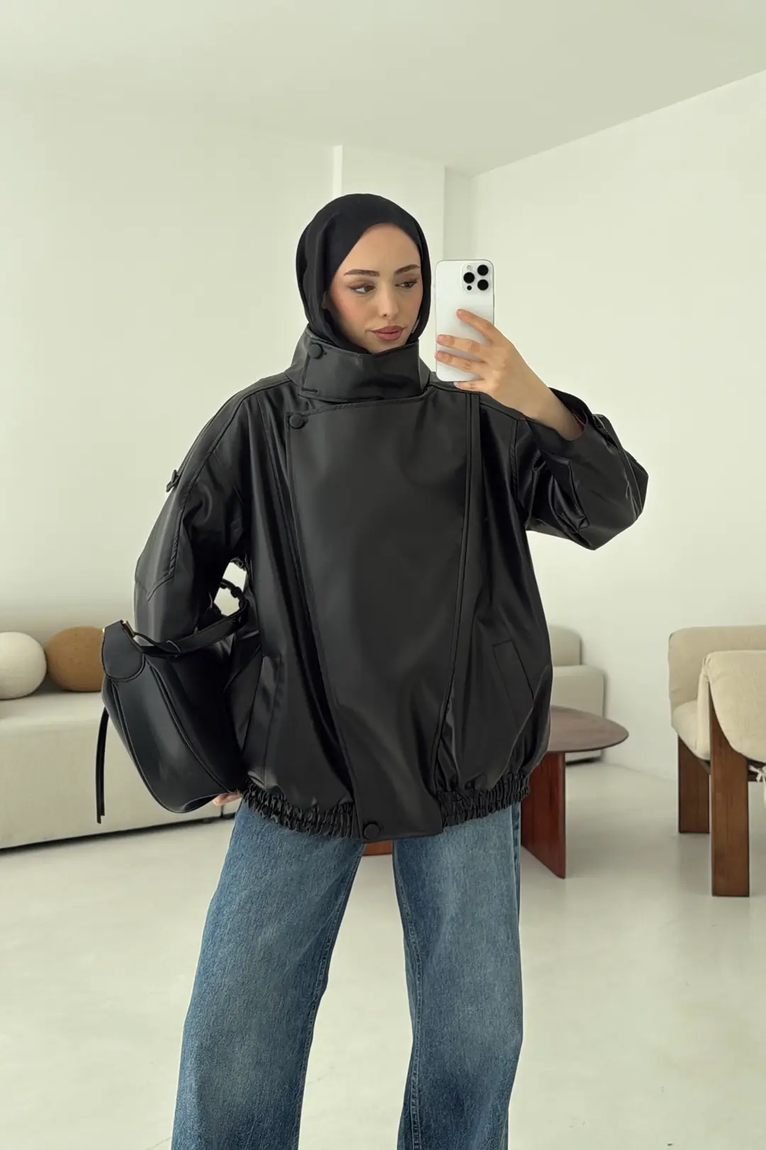 Tasarım Vintage Deri Ceket Siyah