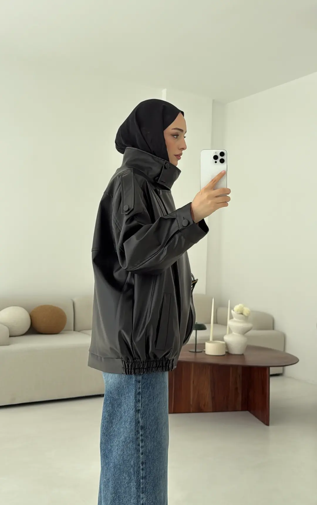 Tasarım Vintage Deri Ceket Siyah - Görsel 5