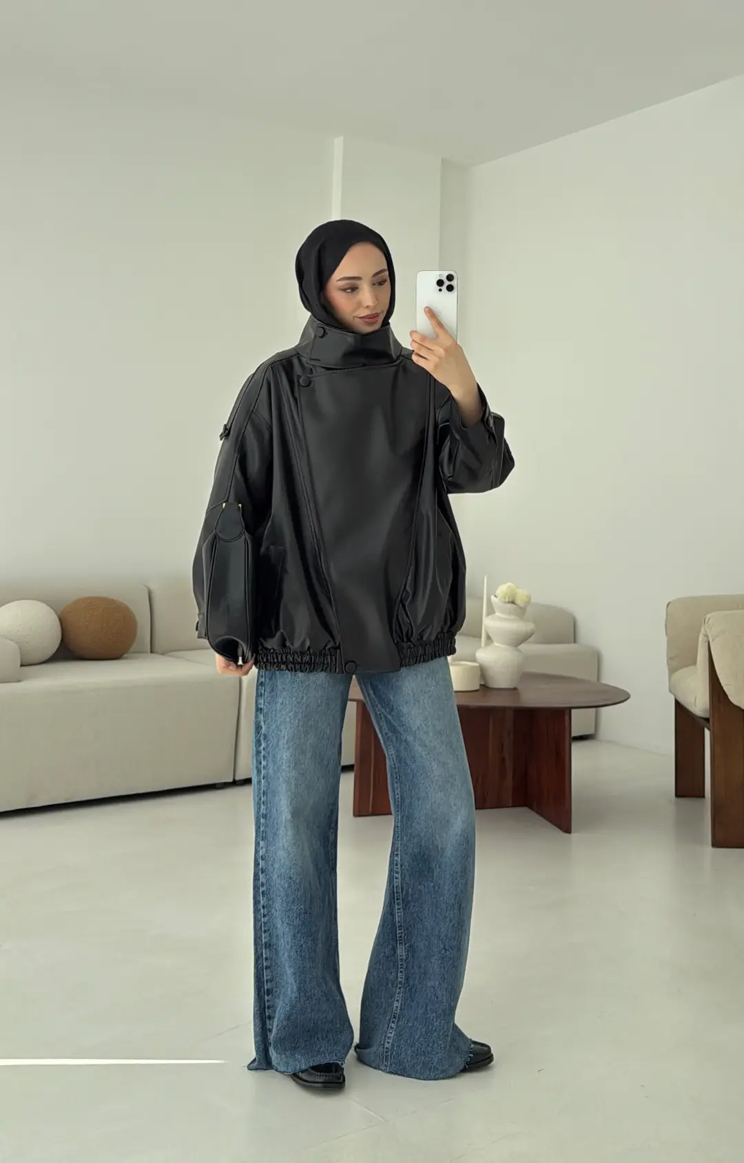 Tasarım Vintage Deri Ceket Siyah - Görsel 8