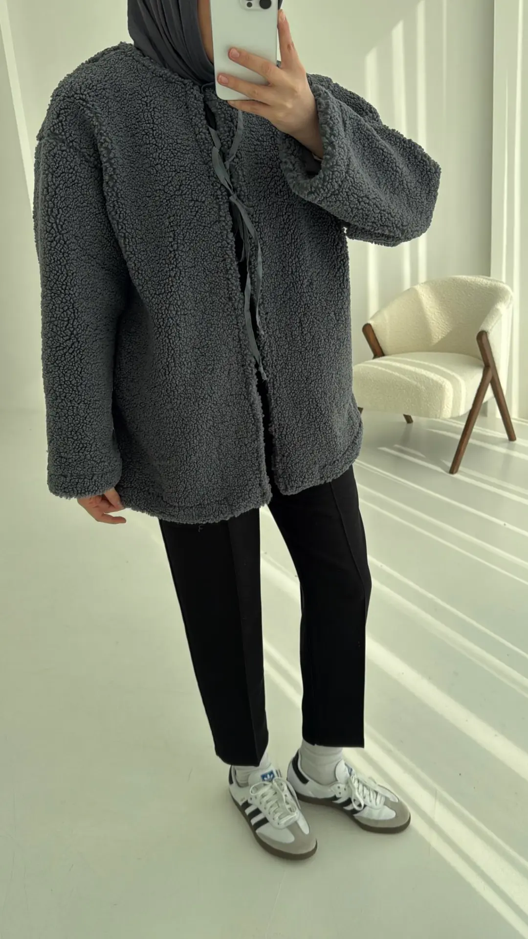 Teddy Bağlamalı Ceket Antrasit - Görsel 2